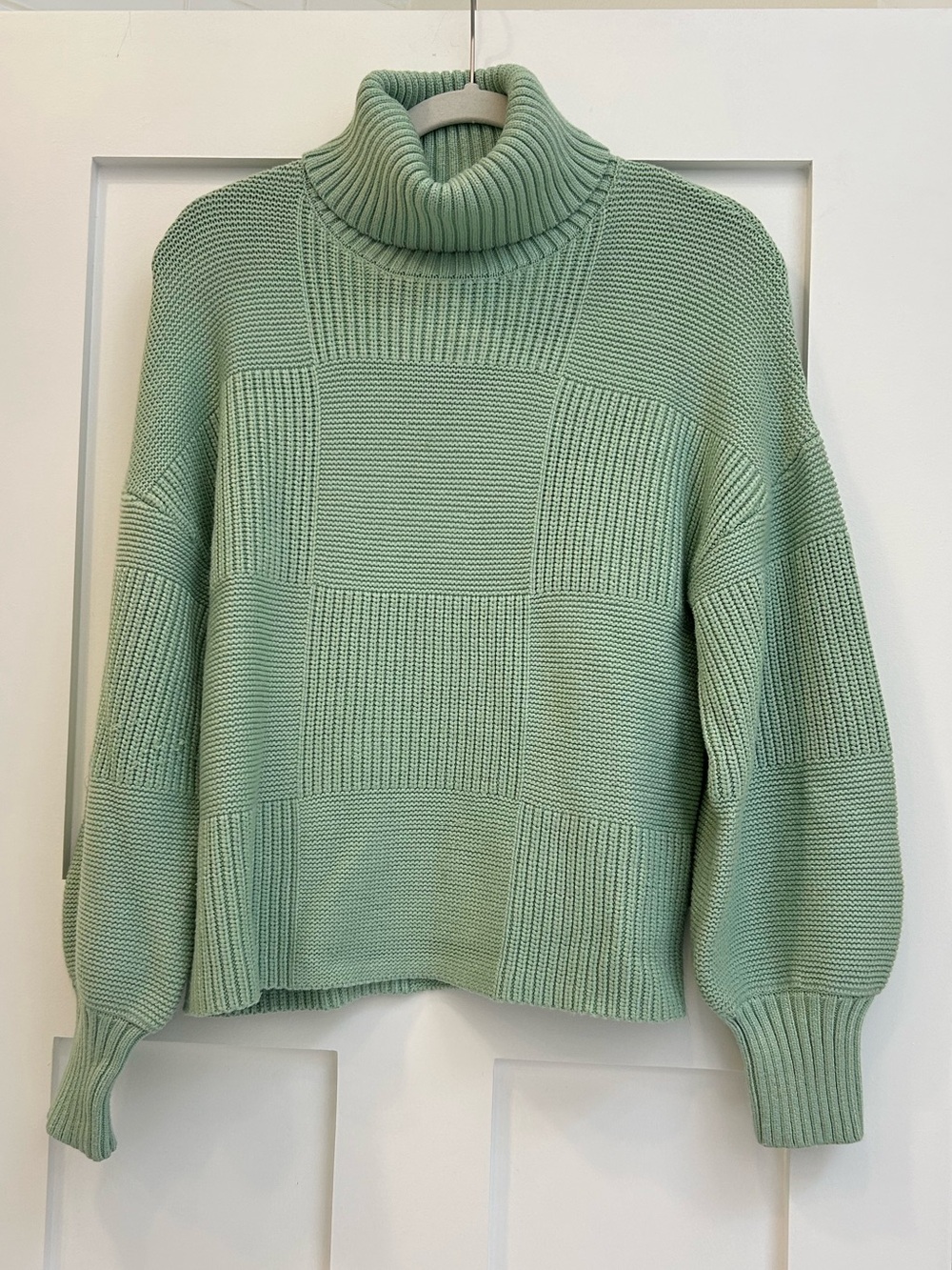 STAUD Mint Green Chunky Turtleneck Sweater